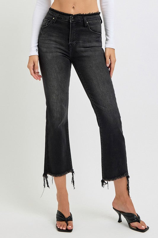 RISEN Raw Hem Cropped Flare Jeans Including Plus Sizes