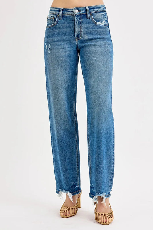 RISEN Mid Rise Baggy Jeans. Dark Wash.