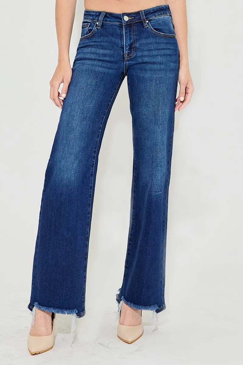 RISEN Low Rise Wide Leg Jeans. Dark Wash.