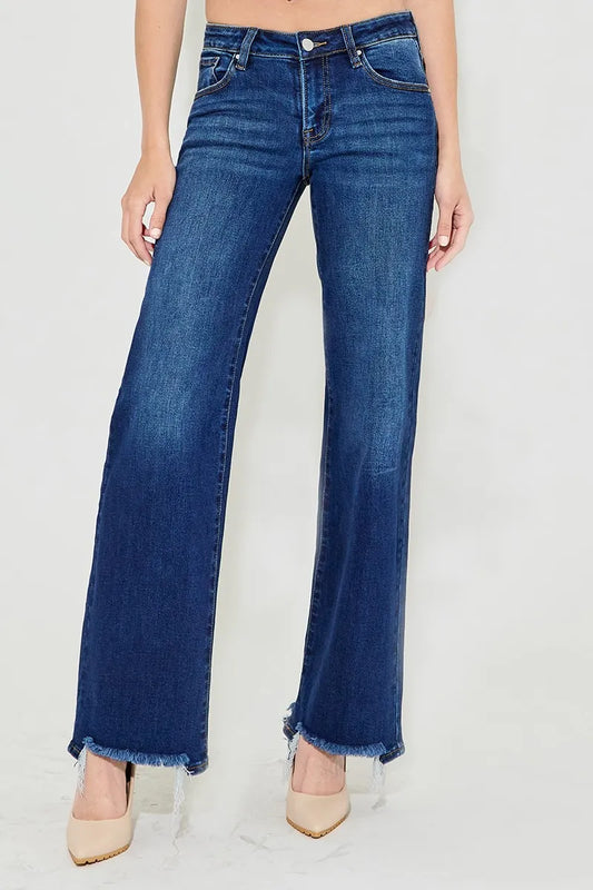 RISEN Low Rise Wide Leg Jeans. Dark Wash.
