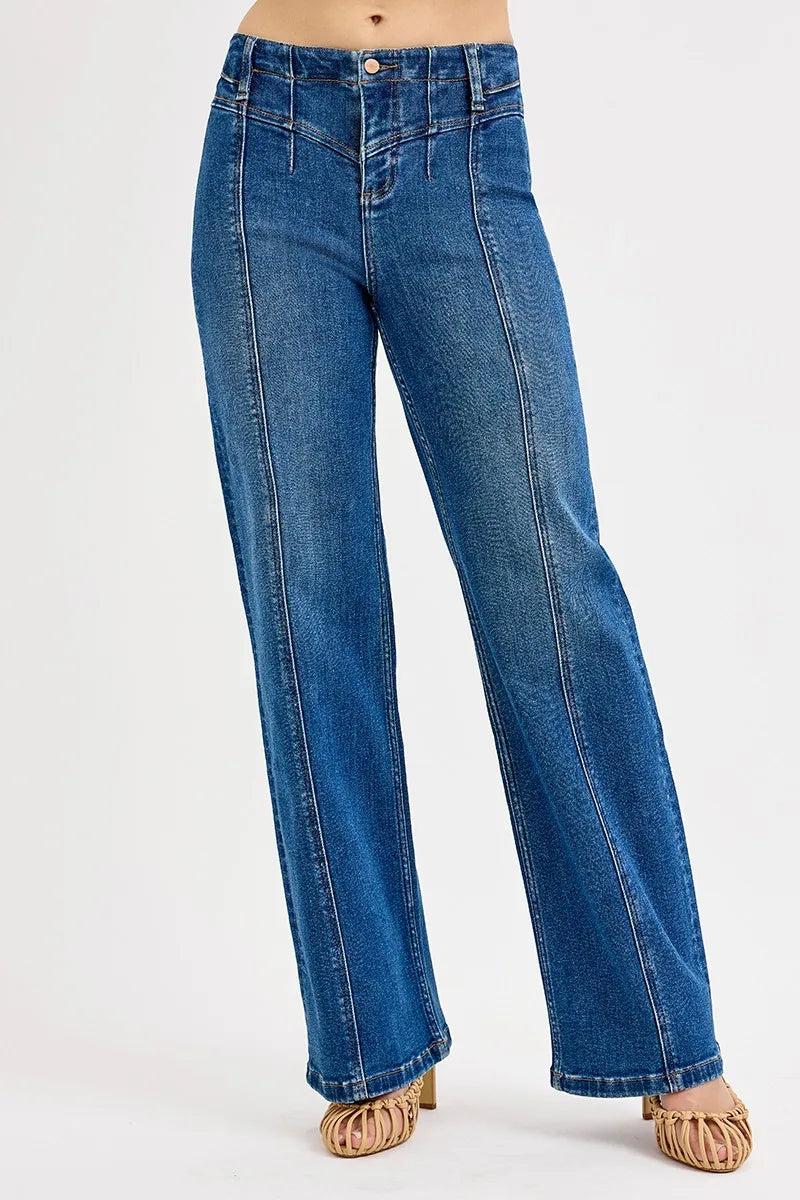 RISEN Seam Detail Wide Leg Jeans. Dark Wash.