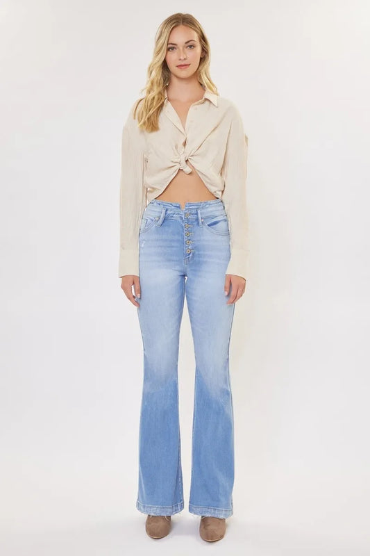 Kancan High Rise Flare Jeans. Light Wash.