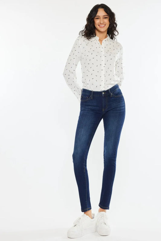 Kancan Mid Rise Super Skinny Jeans. Dark Wash.