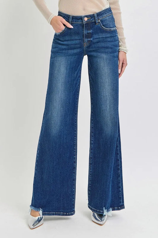 RISEN Mid Rise Wide Jeans. Dark Wash.
