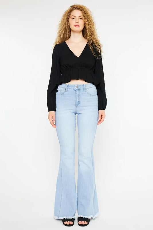Kancan High Rise Flare Jeans. Light Wash.