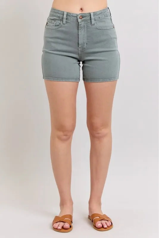 Judy Blue High Waist Garment Dyed & Back Pkt Embroidery Shorts Including Plus Sizes