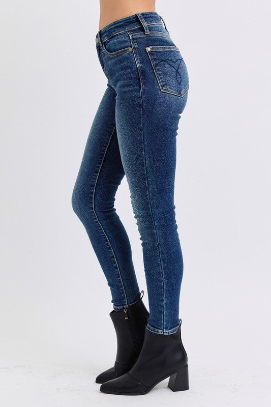 Judy Blue Mid-Rise Waist Skinny Jeans with Thermal Lining Including Plus Sizes