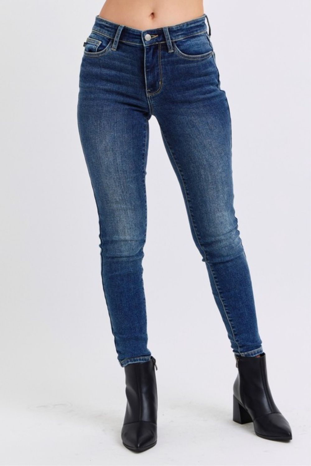 Judy Blue Mid-Rise Waist Skinny Jeans with Thermal Lining Including Plus Sizes