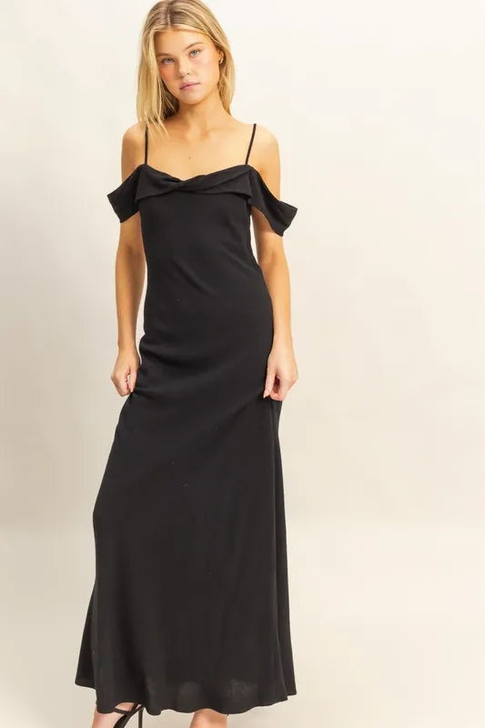 HYFVE Black Dropped Sleeve Maxi Dress