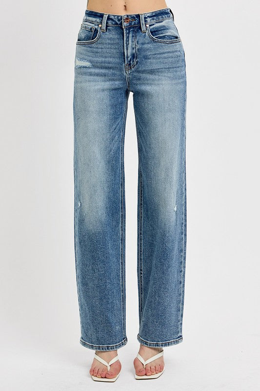 RISEN Distressed Wide Leg Jeans Including Plus Sizes
