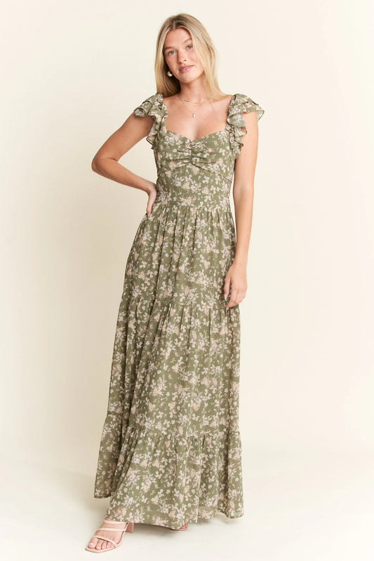 Jade By Jane Sage Green Ruffle Sleeve Tiered Maxi Dress