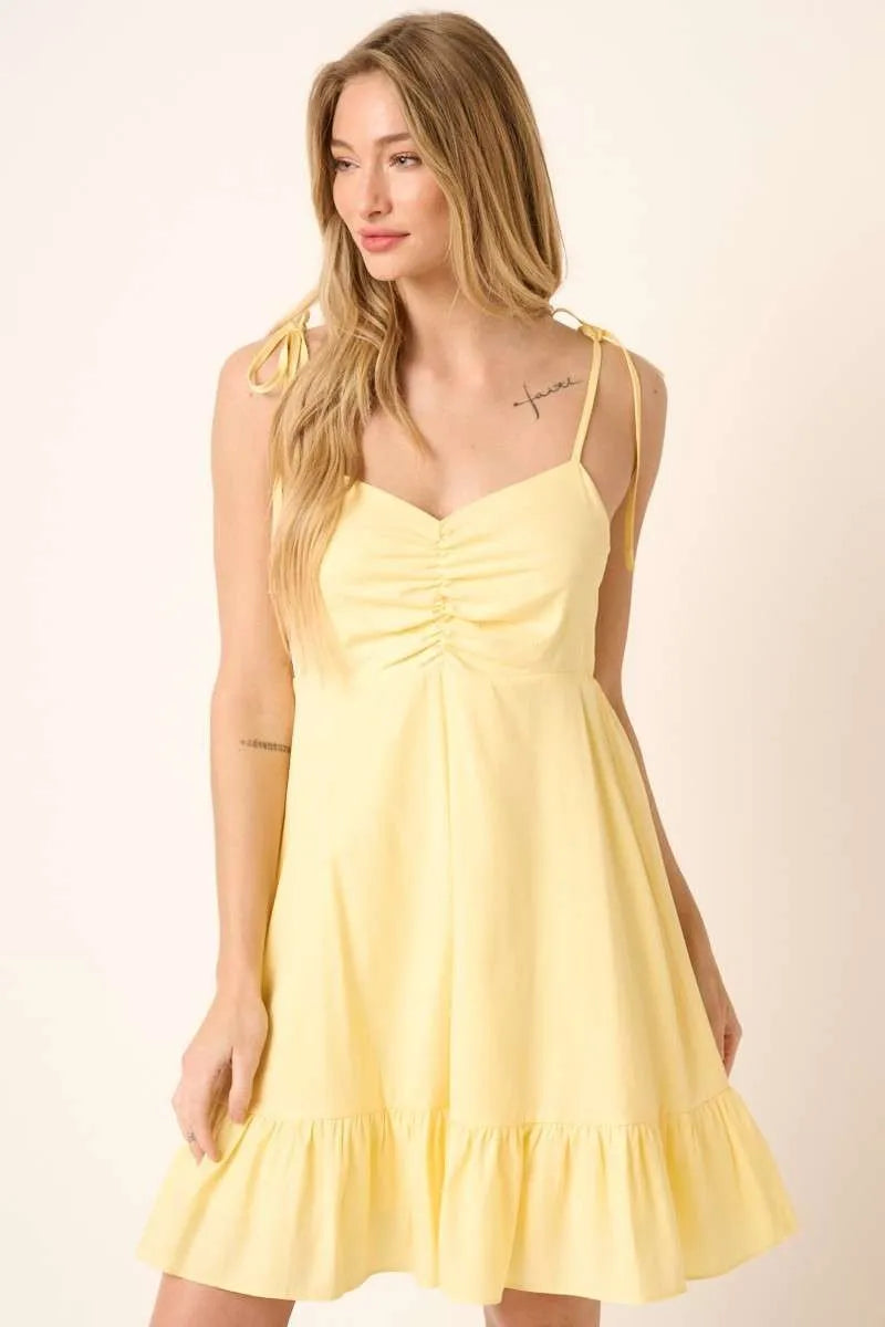 Mittoshop Spaghetti Strap Mini Sundress. Yellow.