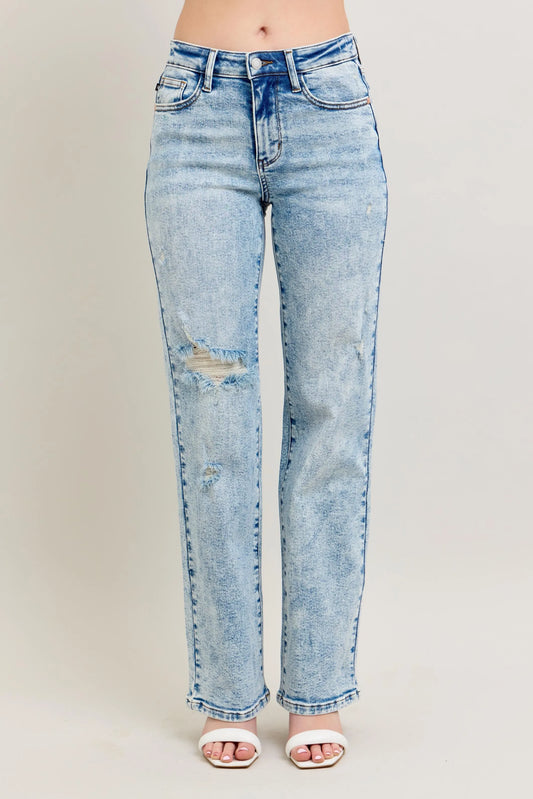 Judy Blue High Waist 90's Straight Jeans. Light Wash.