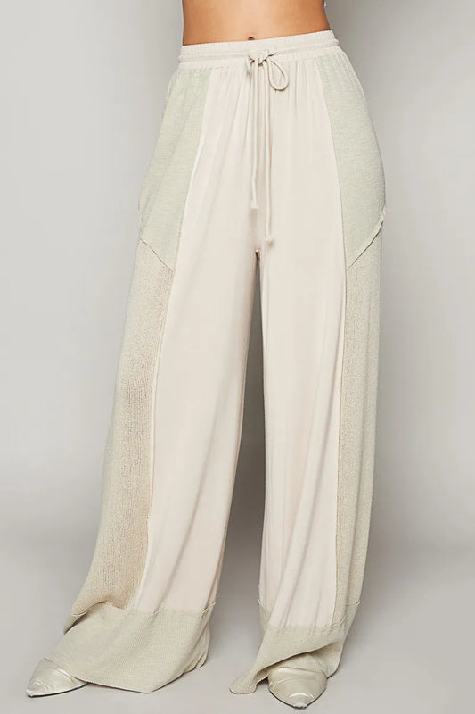POL Cream Drawstring Wide Leg Pants