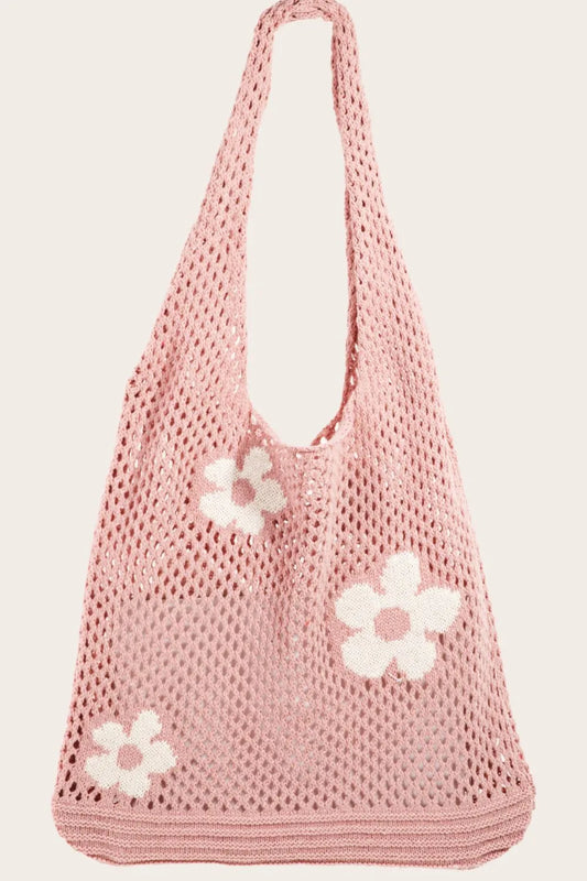 Fame Pink Flower Knitted Shoulder Bag