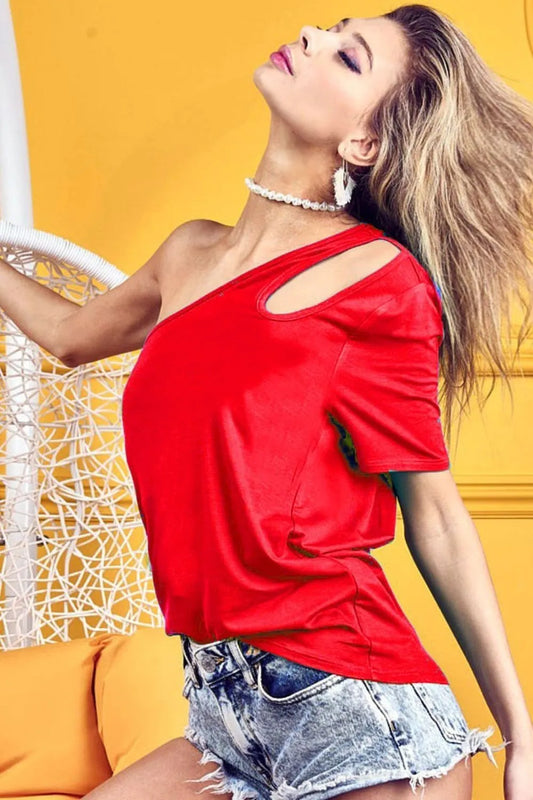 BiBi Red Cut Out Detail One Shoulder Top