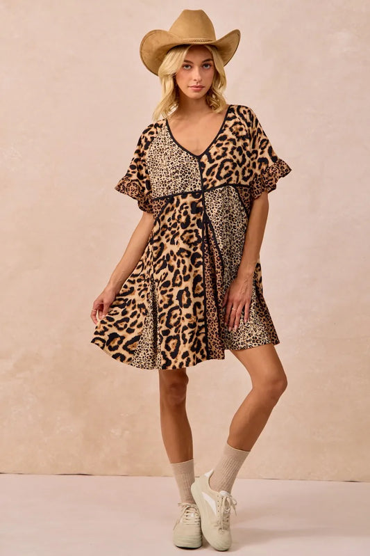 BiBi In the Wild Leopard Print Short Sleeves Dress