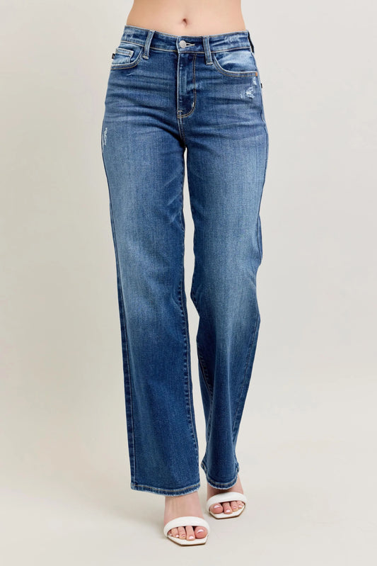 Judy Blue High Waist 90's Straight Leg Jeans. Dark wash.